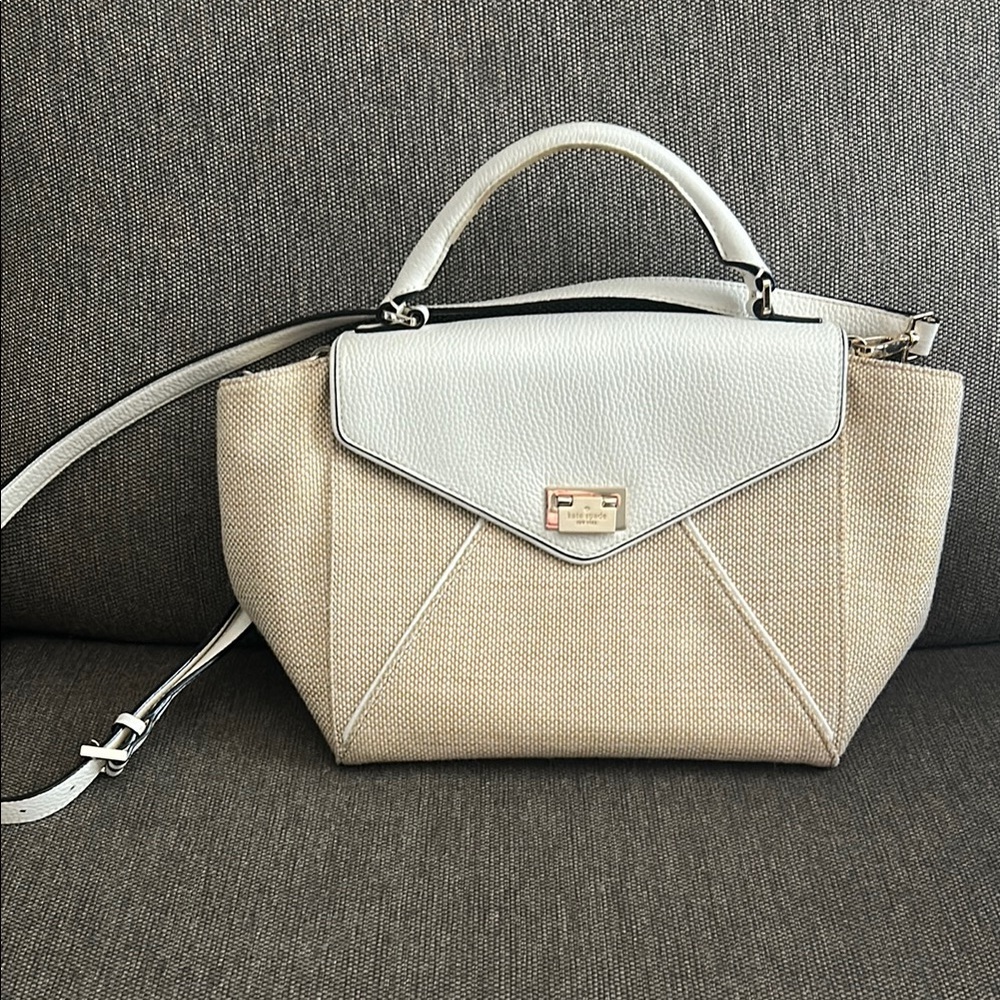 Kate Spade Tan and White Satchel with Gold Hardware